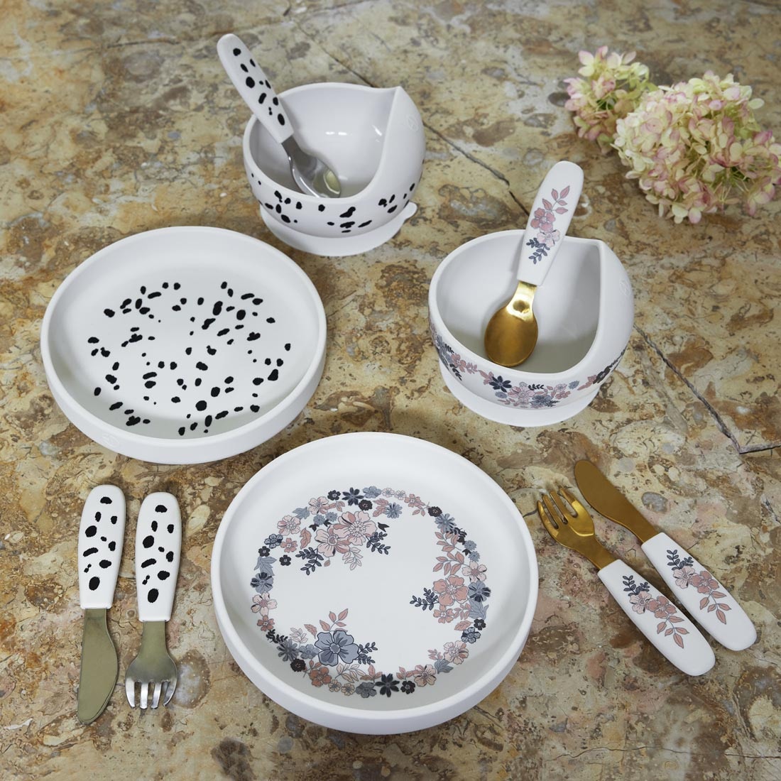 Silicone Plate Set Blue Garden Elodie
