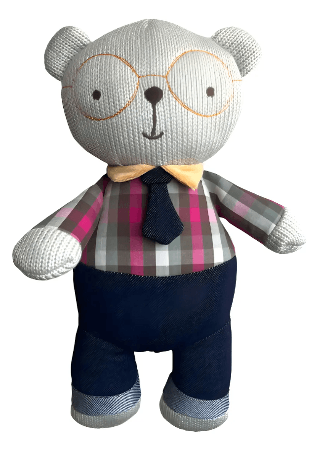 Osito tejido de peluche con sonajero celeste Storki