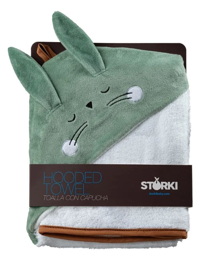 Toalla con capucha conejo verde Storki