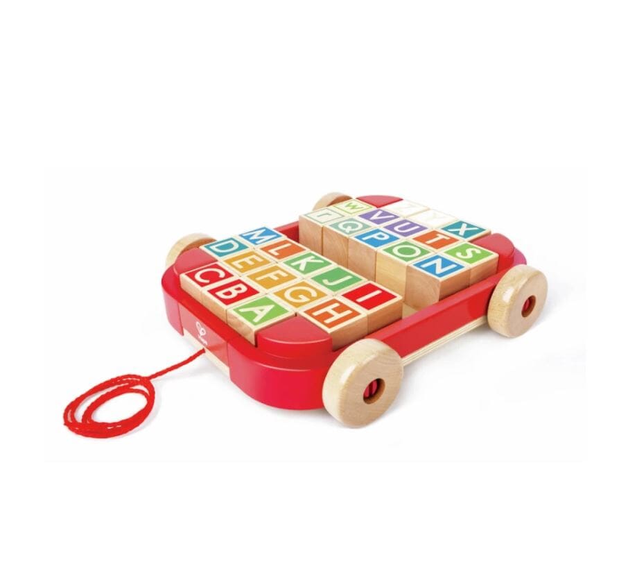 Carro de arrastre con bloques encastre Hape