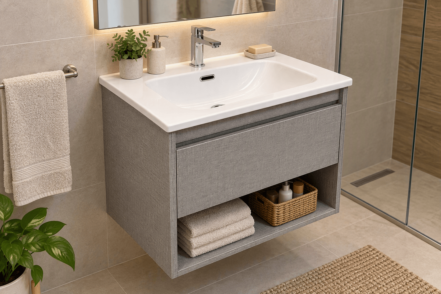 KLIPEN NARA MUEBLE C/CAJON 60X46X50 TEXTIL GRIS SIN MESADA