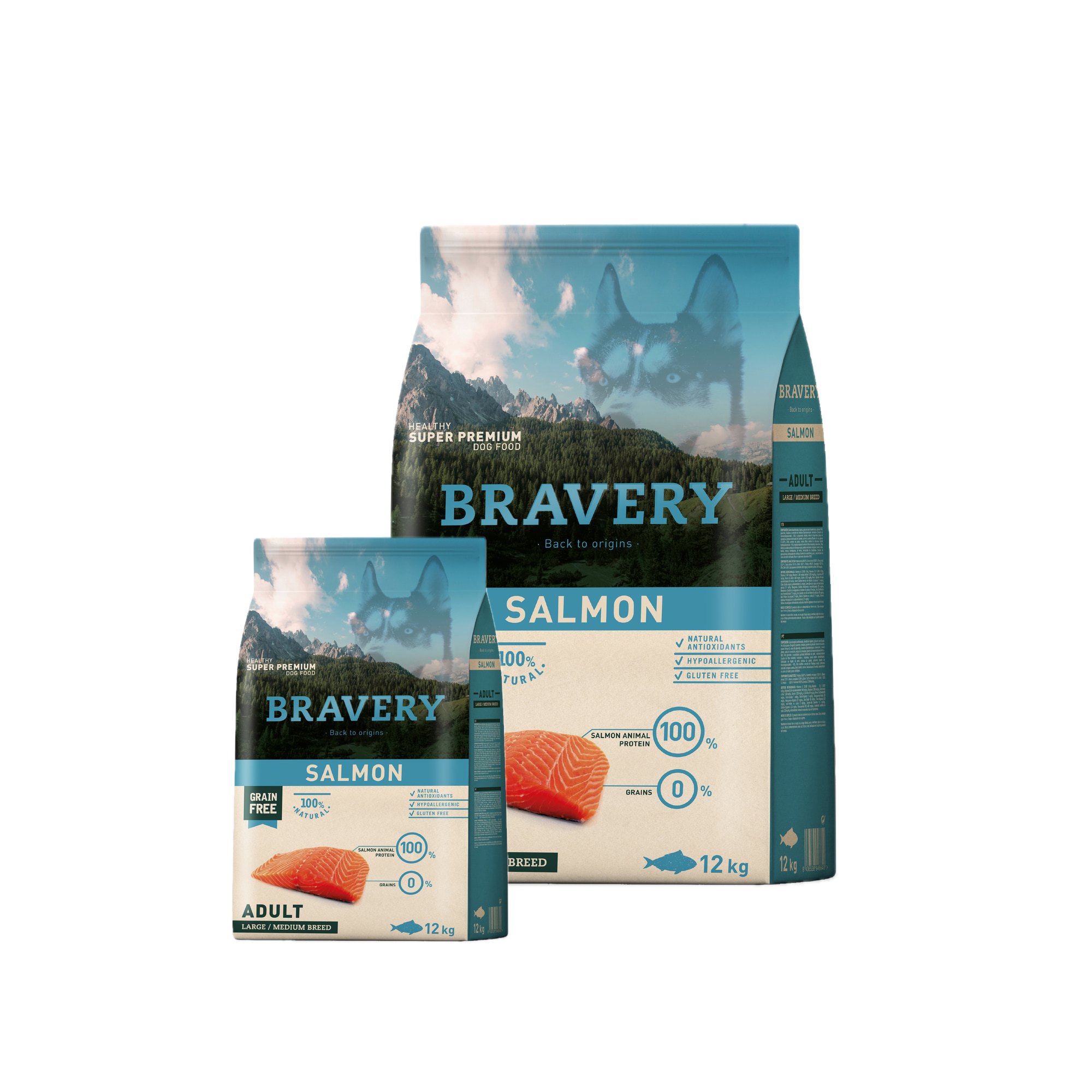 Bravery Perro Adulto Mediano/Grande Salmón 12kg + 4kg REGALO!