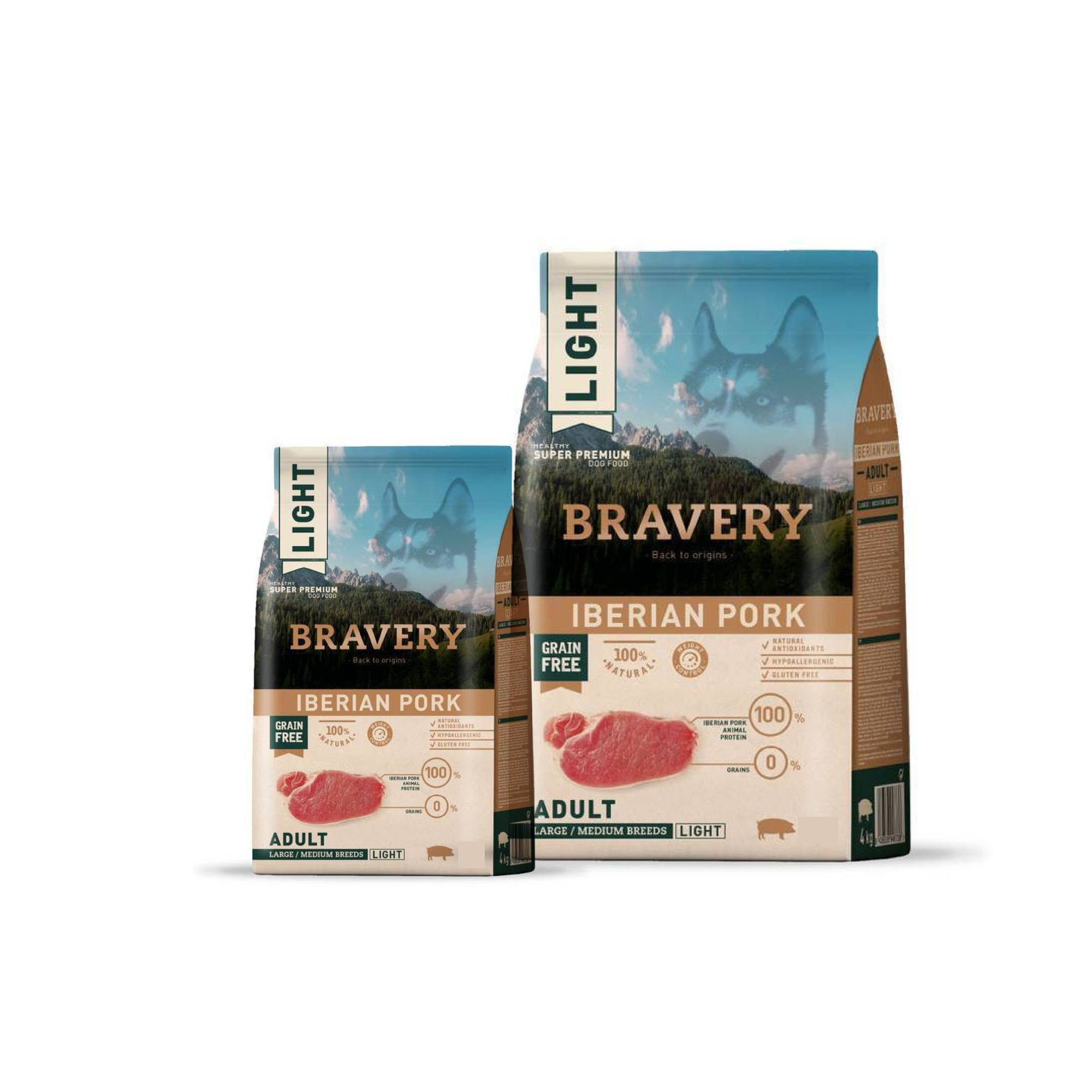 Bravery Perro Adulto Mediano/Grande Light Cerdo Iberico 12kg + 4kg REGALO!