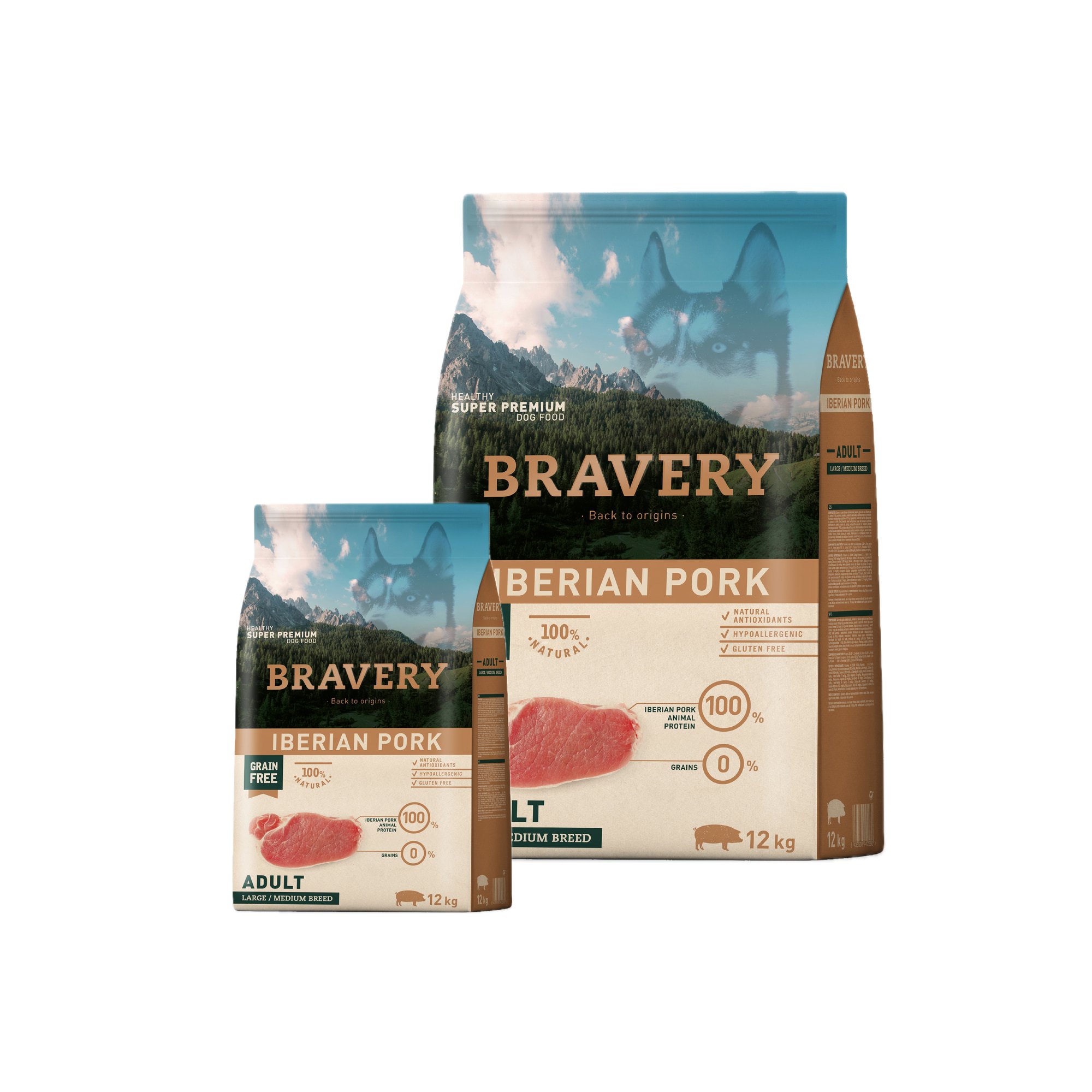 Bravery Perro Adulto Mediano/Grande Cerdo Iberico 12kg + 4kg REGALO!