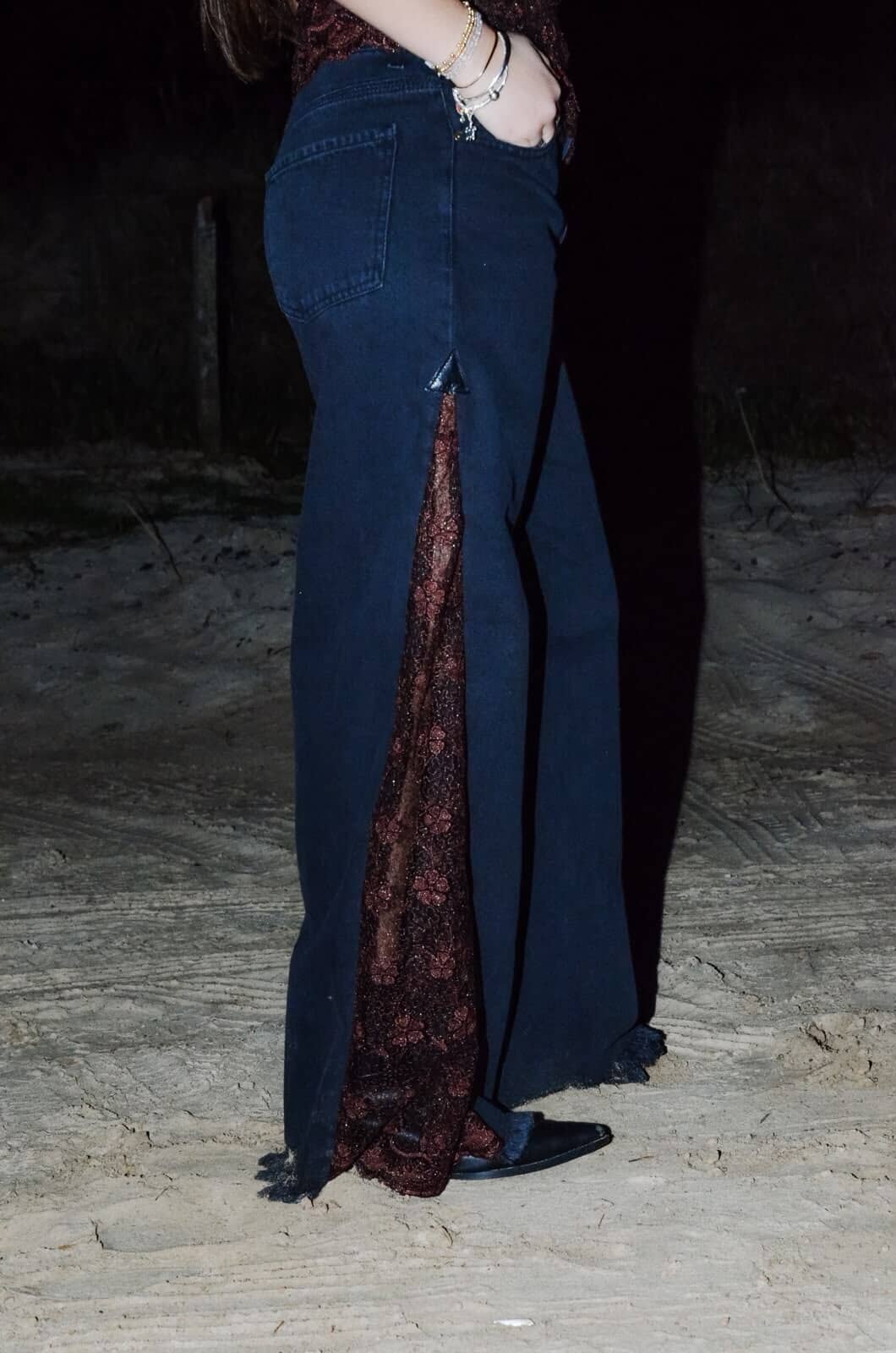 Jean Mix Pant Black - encaje marrón