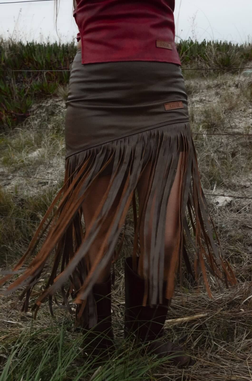 Leather Fringes Brown Skirt