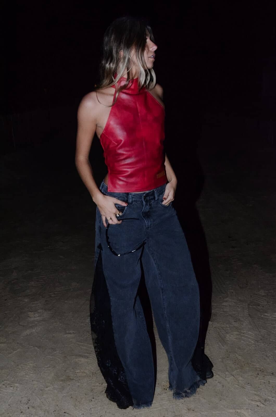 Leather Top Marmolado Rojo
