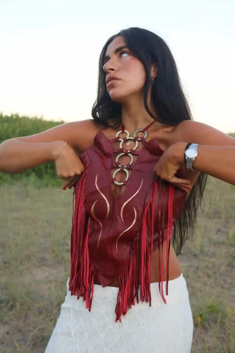 Red Velvet Leather Top