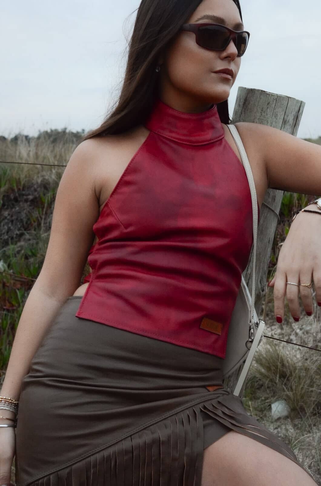 Leather Top Marmolado Rojo