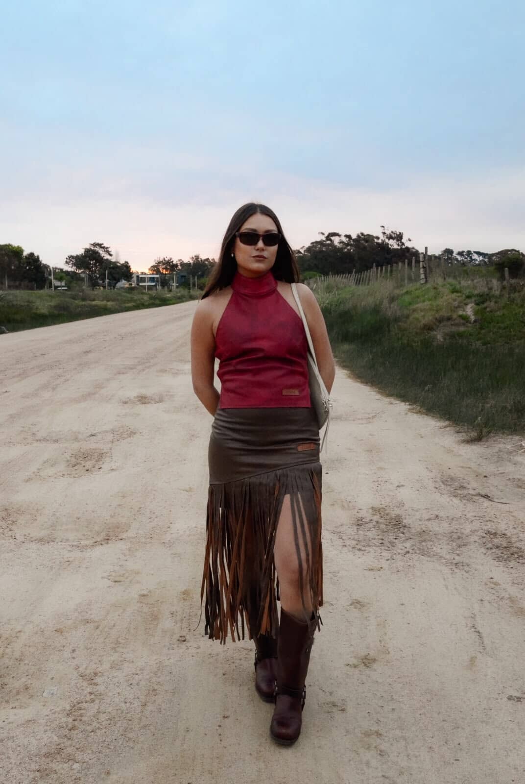 Leather Fringes Brown Skirt