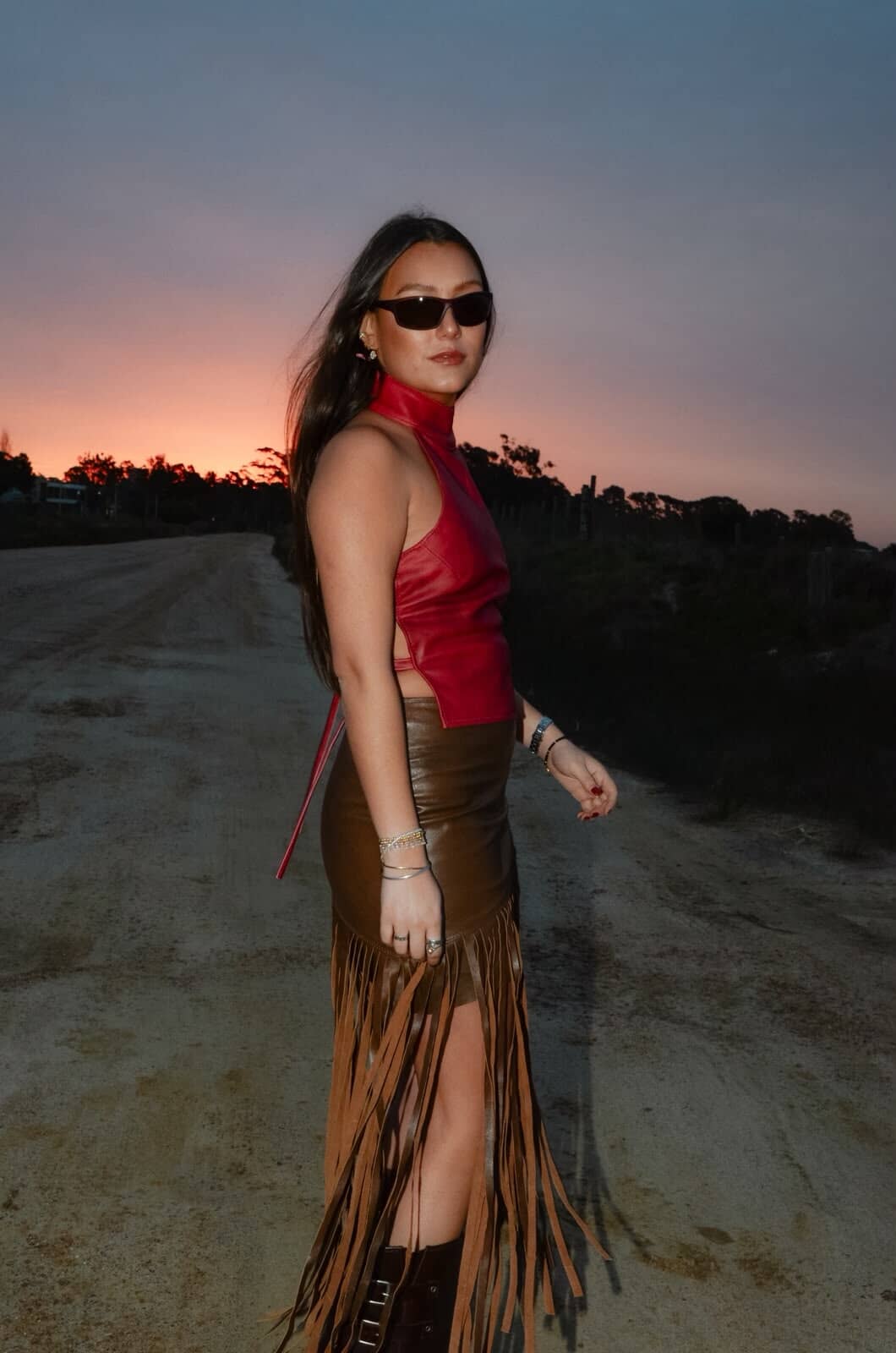 Leather Fringes Brown Skirt