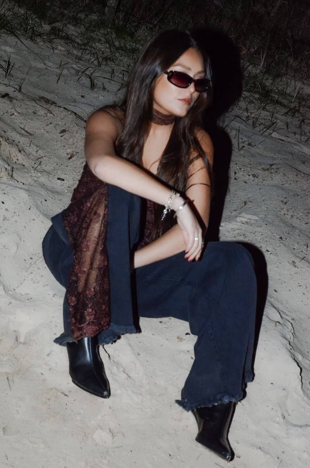 Jean Mix Pant Black - encaje marrón