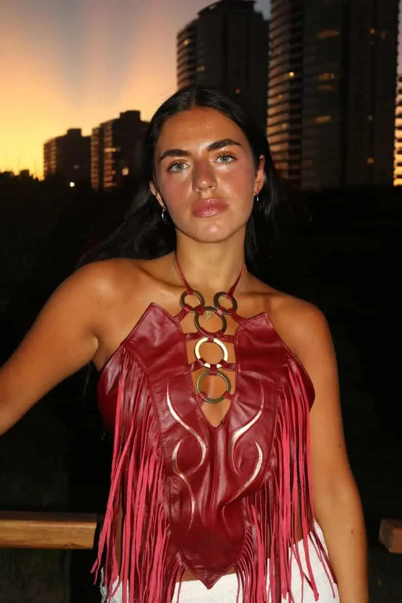 Red Velvet Leather Top
