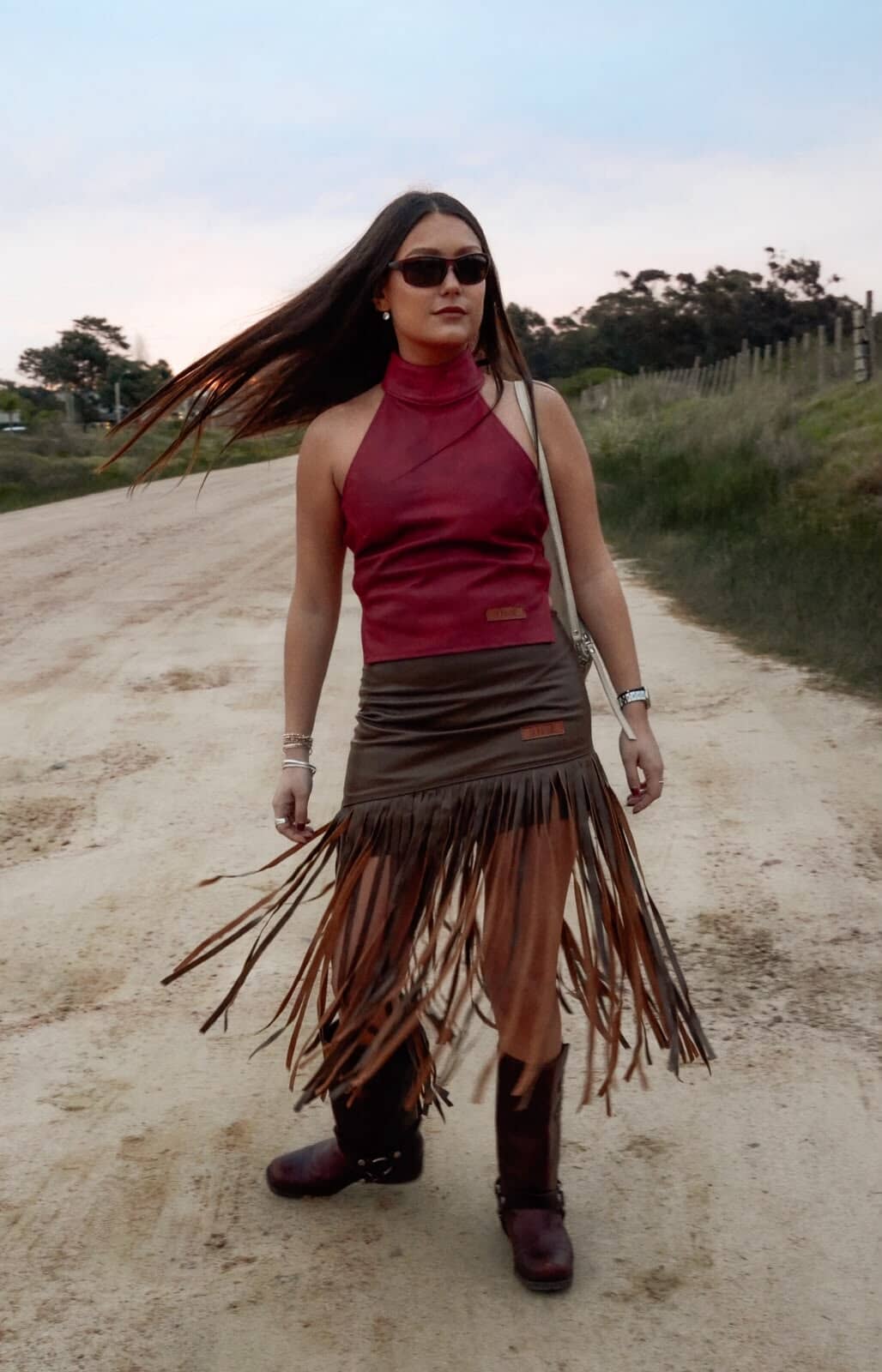 Leather Fringes Brown Skirt