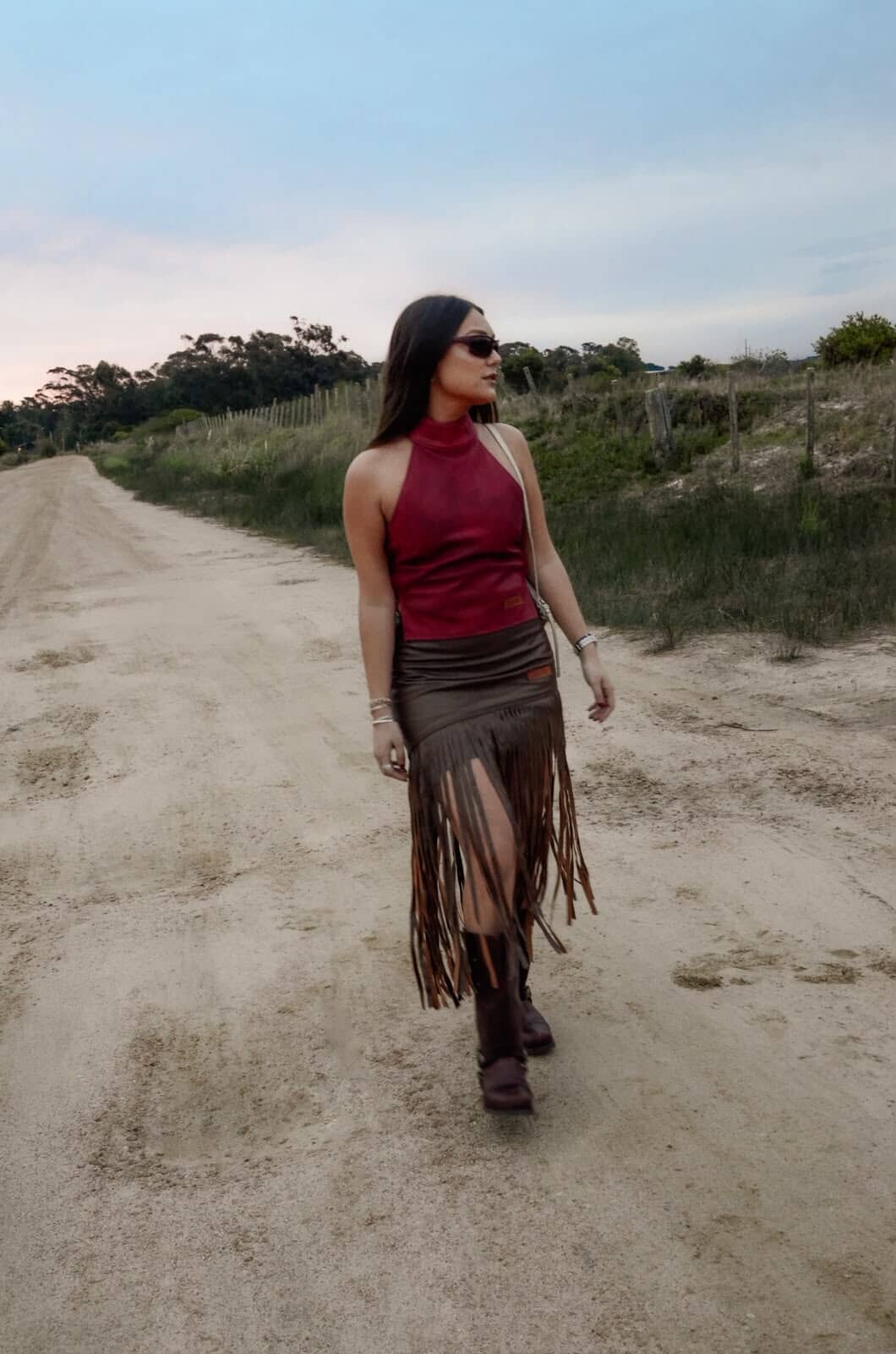 Leather Fringes Brown Skirt