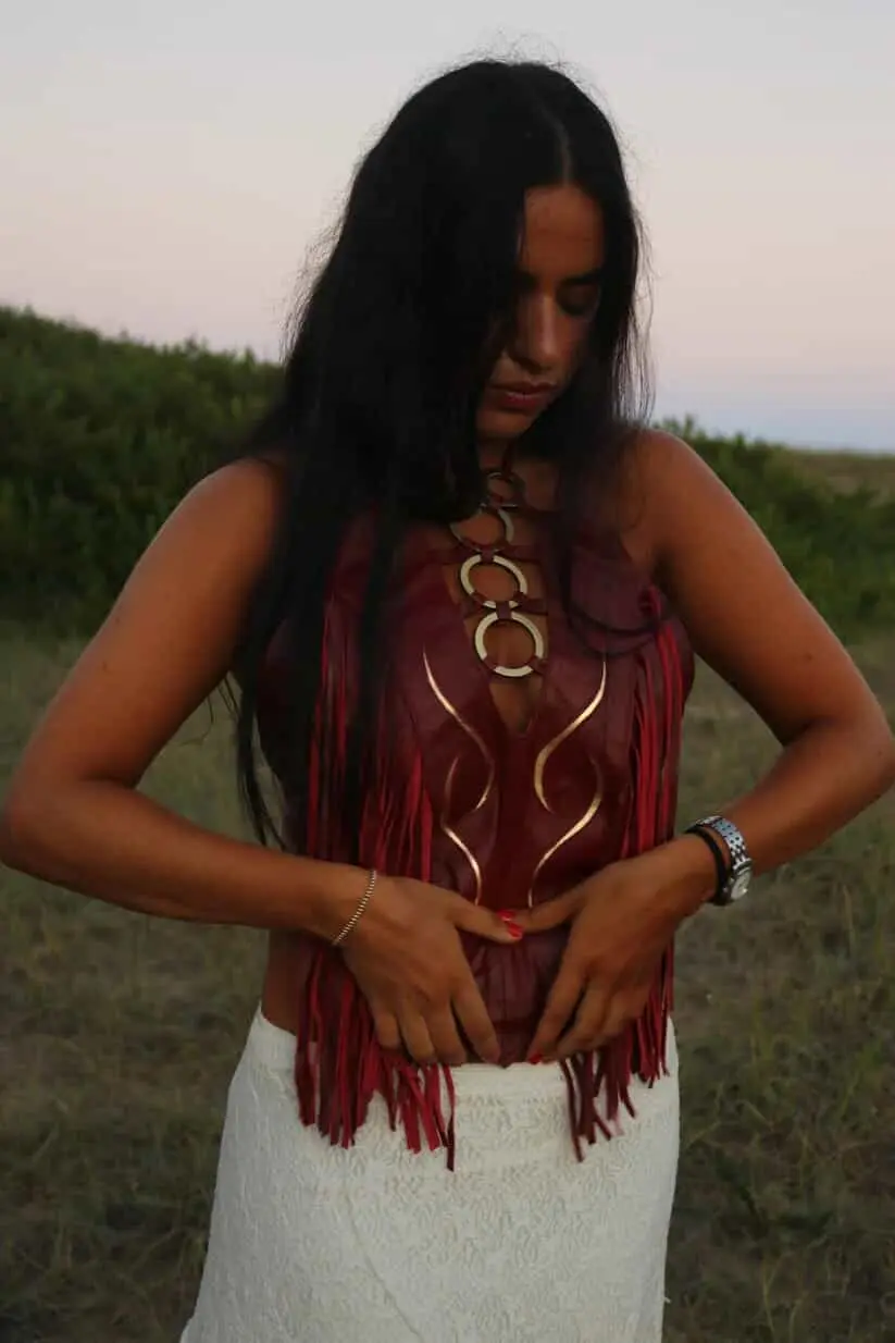 Red Velvet Leather Top