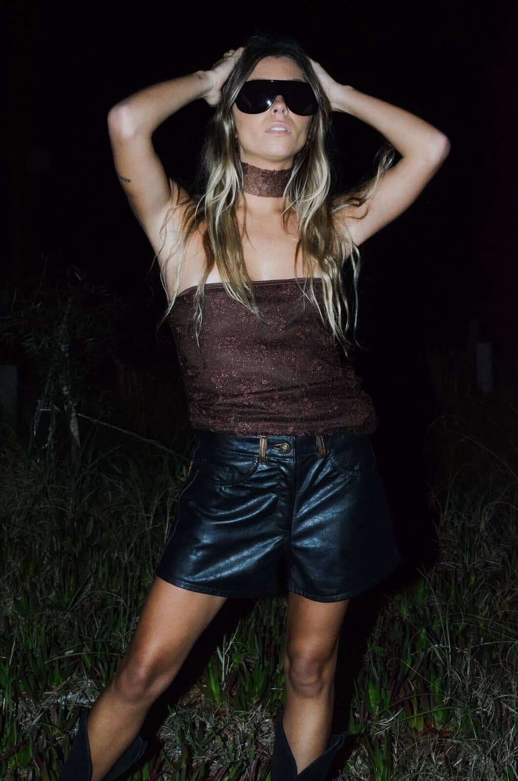 Leather Short Black Invecchiato