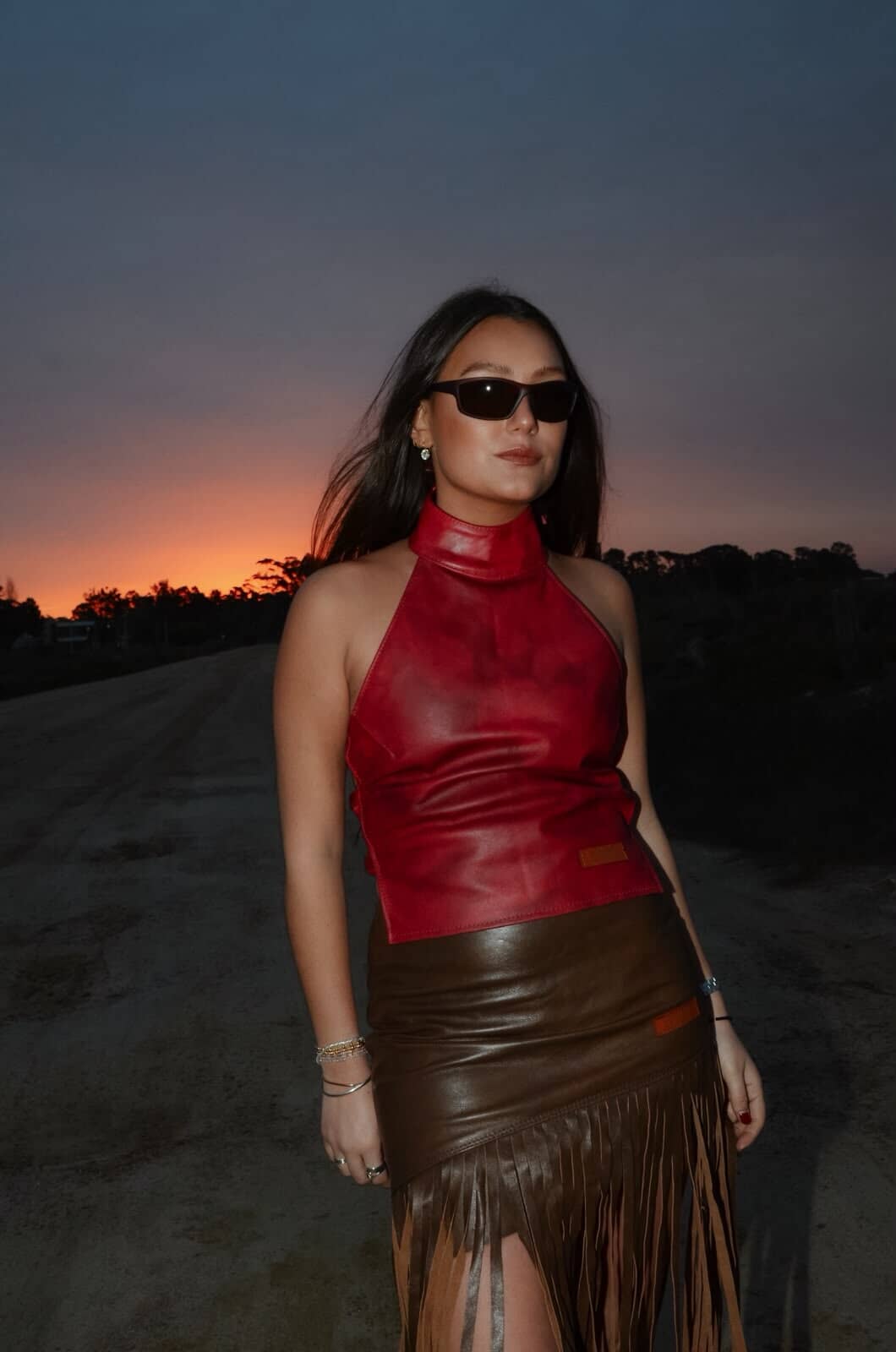 Leather Top Marmolado Rojo