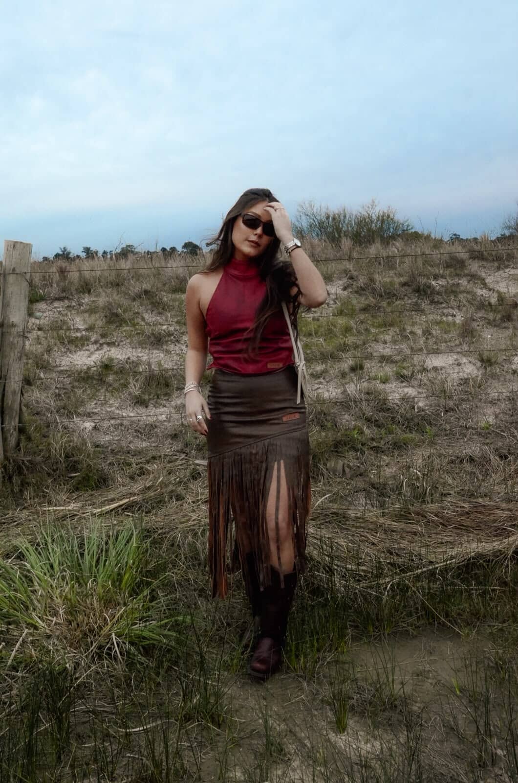 Leather Fringes Brown Skirt