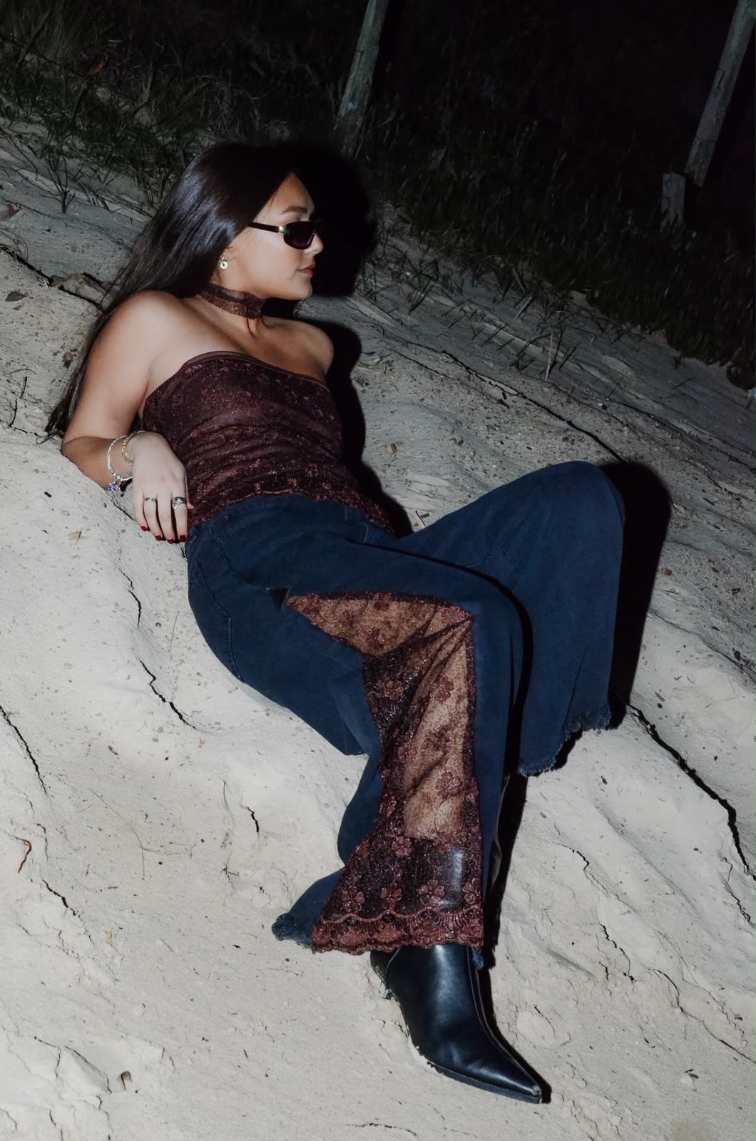 Jean Mix Pant Black - encaje marrón - SORIAME