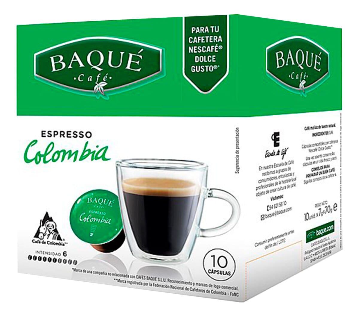 Cápsulas Baqué Café Colombia 10 Unidades Dolce Gusto