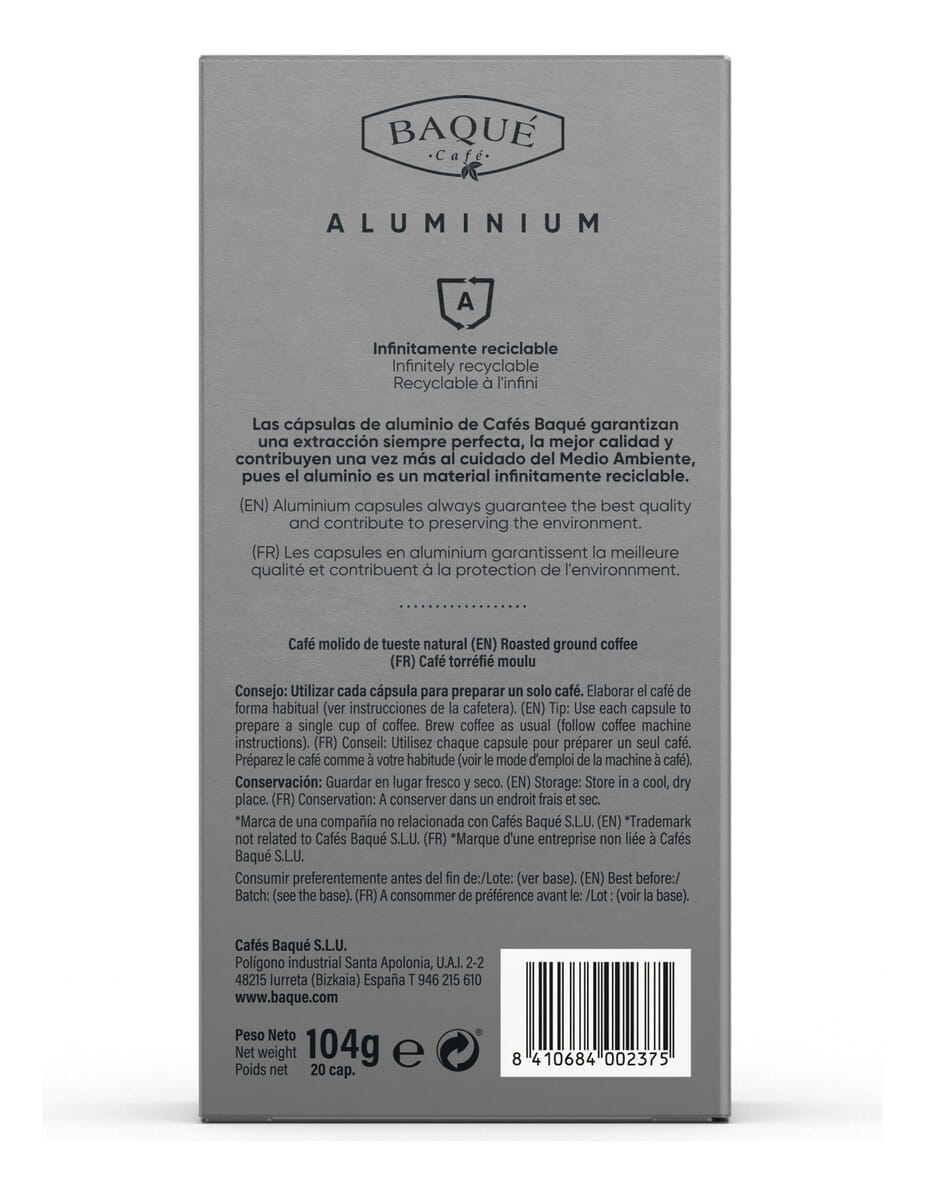 Capsulas Cafe Ristretto Para Nespresso Baqué Pack 2 X20 Uni