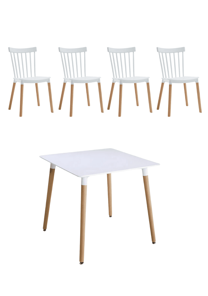 Juego de comedor Mesa EAMES 80CM + 4 Sillas WINDSOR