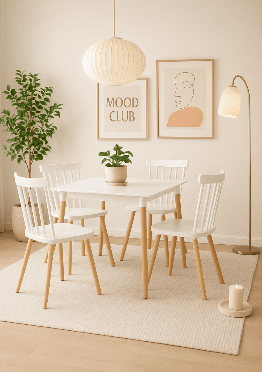 Juego de comedor Mesa EAMES 80CM + 4 Sillas WINDSOR