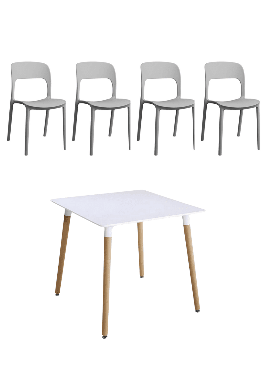 Juego de comedor Mesa EAMES 80 cm + 4 sillas KALMAR