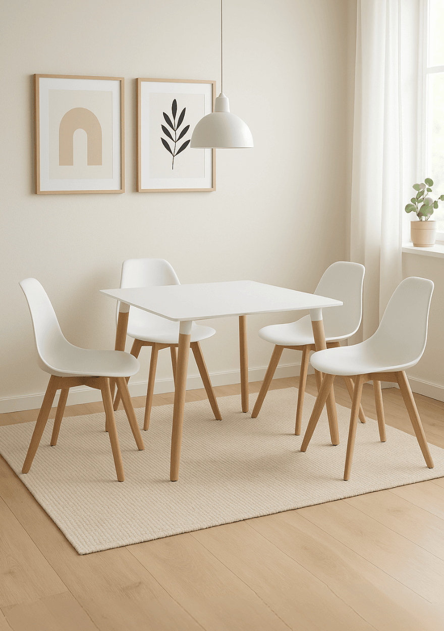Juego de comedor Mesa EAMES 80CM + 4 Sillas ESTOCOLMO