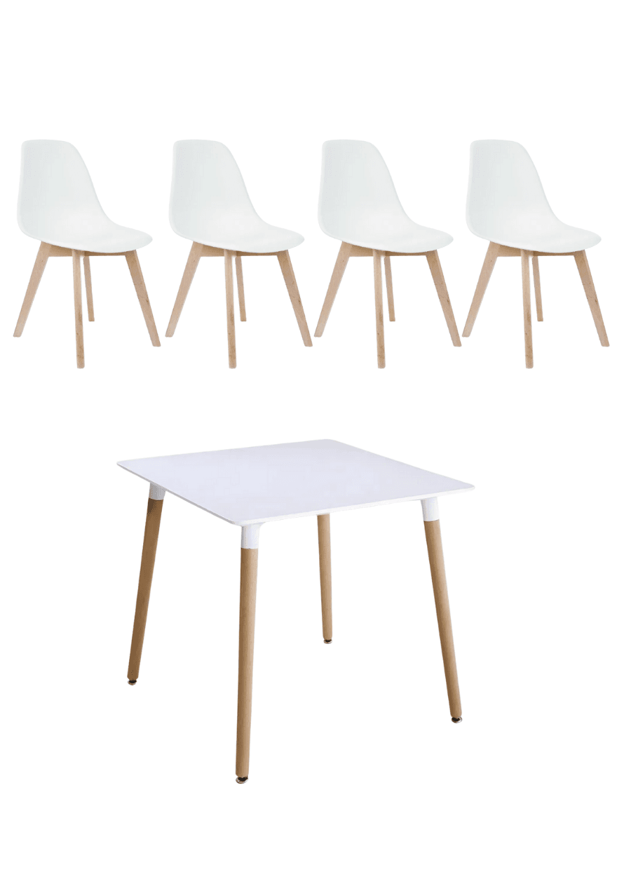 Juego de comedor Mesa EAMES 80CM + 4 Sillas ESTOCOLMO