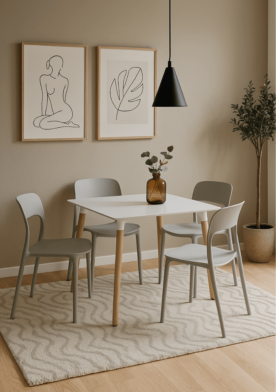 Juego de comedor Mesa EAMES 80 cm + 4 sillas KALMAR