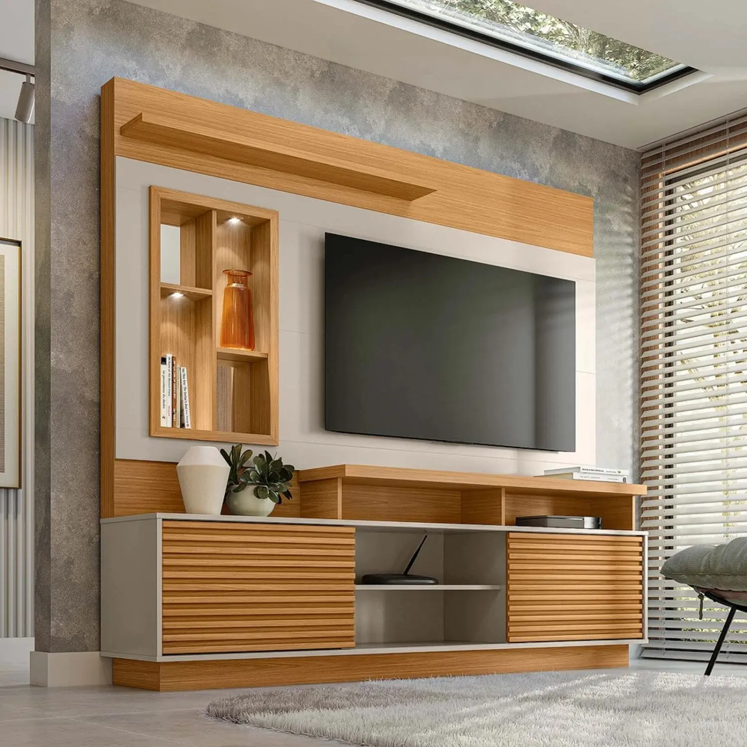 MUEBLE PARA TV - MDF-Y-MDP BLANCO DORADO BCO/NAT