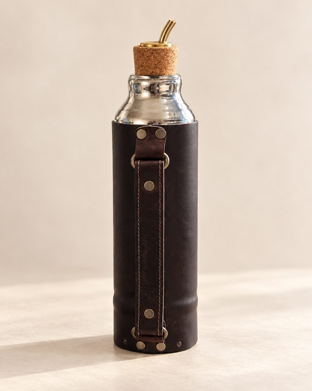 TERMO DE VIDRIO CON CUERO Y CORCHO 1l