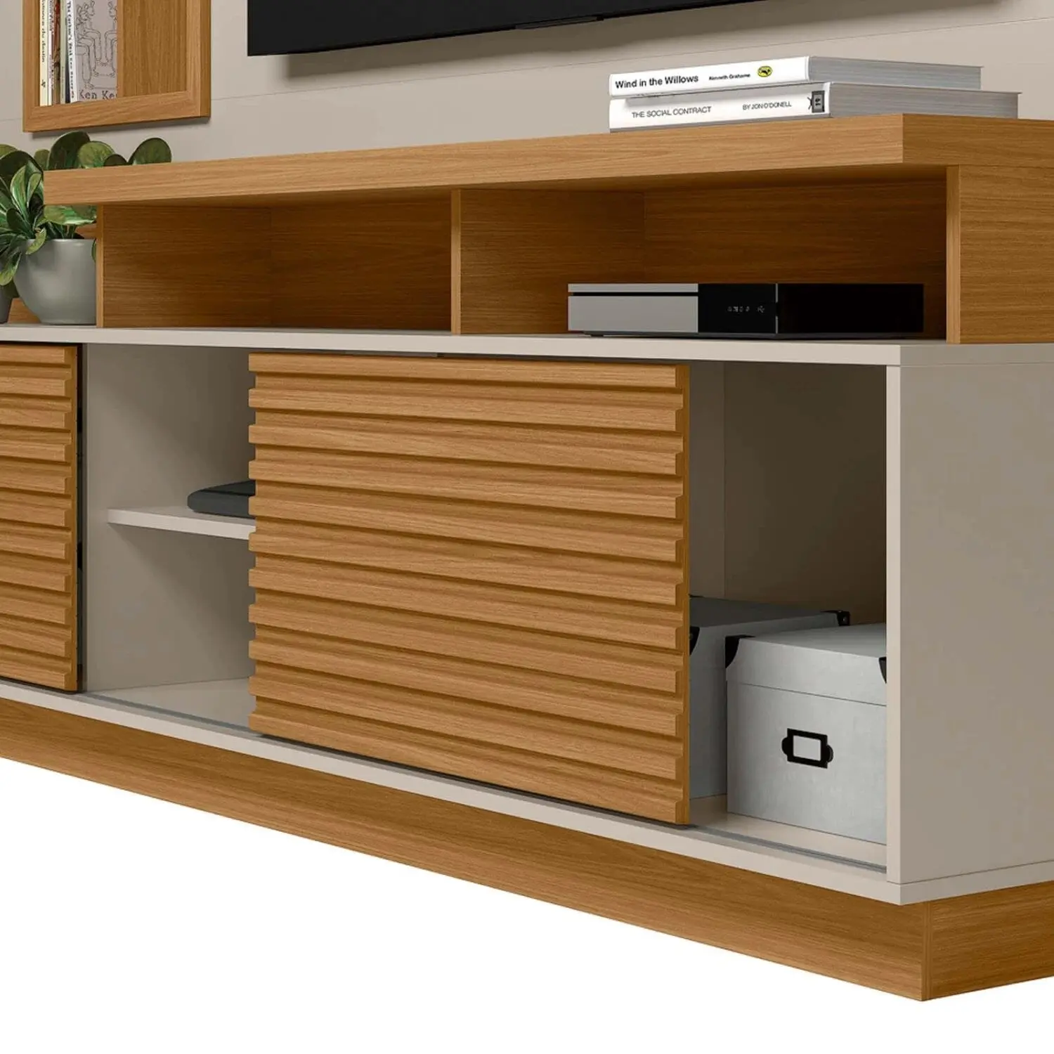MUEBLE PARA TV - MDF-Y-MDP BLANCO DORADO BCO/NAT